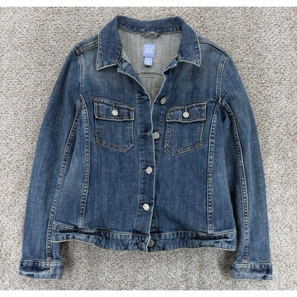 Vintage '07 GAP Maternity Trucker Jean Jacket Size S Blue Classic‎ Americana Y2K